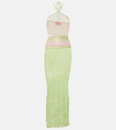 Roberta Einer Natalie Halterneck Cotton-blend Maxi Dress In Pink/green