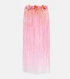 Roberta Einer Ombré Leather-trimmed Tassel Midi Skirt In Mix Pink