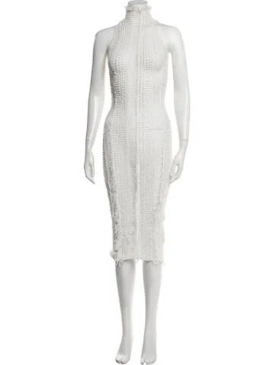 Pre-owned Roberta Einer Patterned Midi Length Dress W/ Tags In White