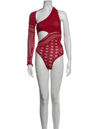 Pre-owned Roberta Einer Patterned One-shoulder Bodysuit W/ Tags In Red