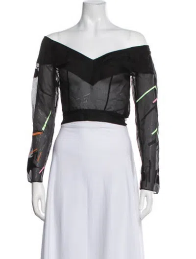 Pre-owned Roberta Einer Silk Patterned Top In Black