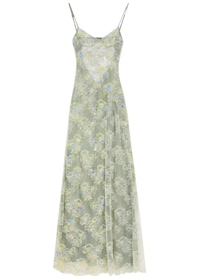Roberta Einer Sophia Embellished Stretch-lace Maxi Dress In Pink