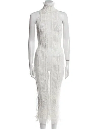 Pre-owned Roberta Einer Turtleneck Midi Length Dress In White