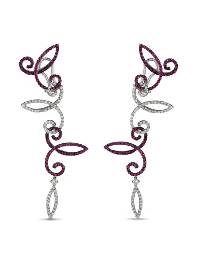 Pre-owned Roberta Porrati 18k White Gold Diamond And Ruby Earrings In Silver