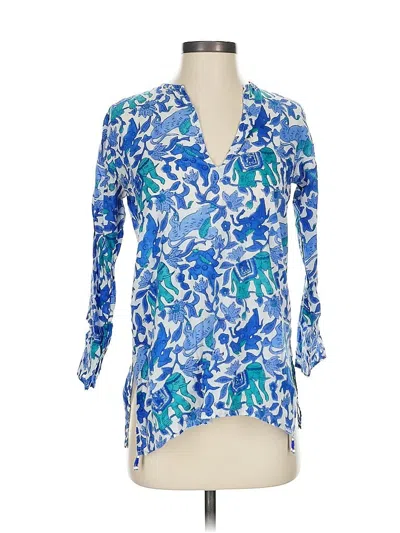 Pre-owned Roberta Roller Rabbit 3/4 Sleeve Blouse In Blue