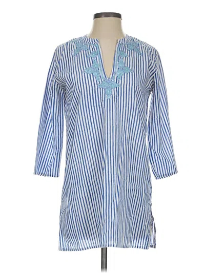Pre-owned Roberta Roller Rabbit 3/4 Sleeve Button Down Shirt In Blue
