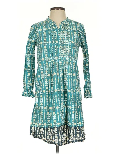 Pre-owned Roberta Roller Rabbit 3/4 Sleeve Top Teal Keyhole Neckline Tops In Blue