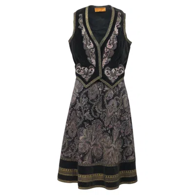 Pre-owned Roberto Cavalli 1970s Black Brown Velour Paisley Patchwork Vest Skirt Set It 38