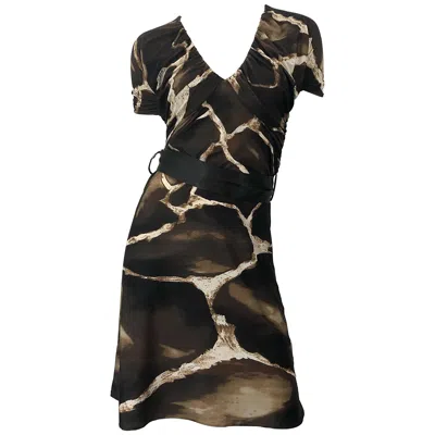 Pre-owned Roberto Cavalli 1980s  For Neiman Marcus Giraffe Print Vintage 80s Jersey Dress In Black