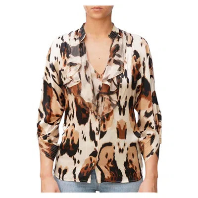 Pre-owned Roberto Cavalli 1990s  Brown & Ivory Silk Blouse In White