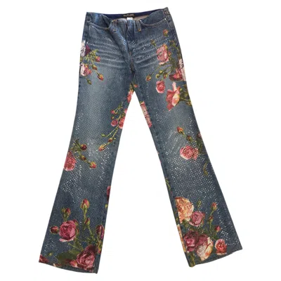 Pre-owned Roberto Cavalli 1990s  Cotton Denim With Roses Size S Jeans In Gray