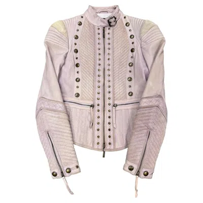 Pre-owned Roberto Cavalli 2000s Cavalli Napoleon Studded Suede Moto Jacket In Sand