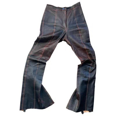 Pre-owned Roberto Cavalli 2000s Eroded Leather Pants In Black