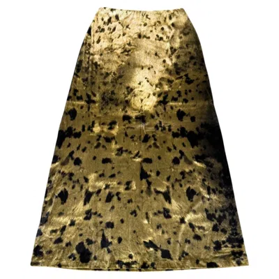 Pre-owned Roberto Cavalli 2000s  Foil Print Iridescent Maxi Velvet Skirt In Brown