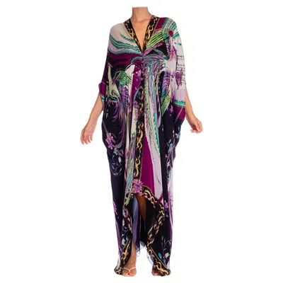 Pre-owned Roberto Cavalli 2000s  Grey & Purple Psychedelic Silk Kaftan