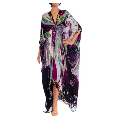 Pre-owned Roberto Cavalli 2000s  Grey & Purple Psychedelic Silk Kaftan