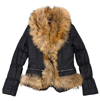 Pre-owned Roberto Cavalli 2000s  Racoon Fur Puffer Jacket In Black