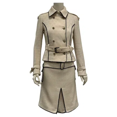 Pre-owned Roberto Cavalli 2000s  Tweed Set Jacket & Skirt In Brown