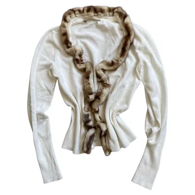 Pre-owned Roberto Cavalli 2000s X Class Knit Cardigan With Fur Details In Gray