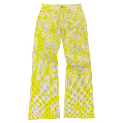 Pre-owned Roberto Cavalli 2001  Studded Optical-print Pants In Yellow