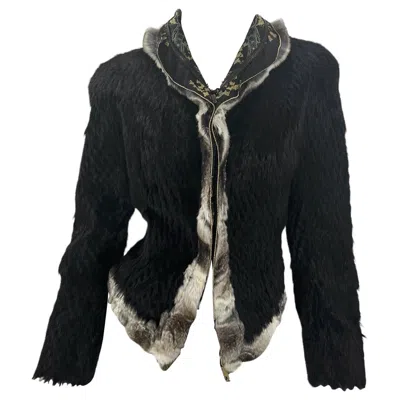 Pre-owned Roberto Cavalli 2004 Vintage  Black Lapin & Chinchilla Fur Silk Corset Jacket