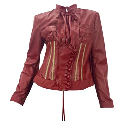 Pre-owned Roberto Cavalli 2004 Vintage  Red Leather Corset Jacket Nwt