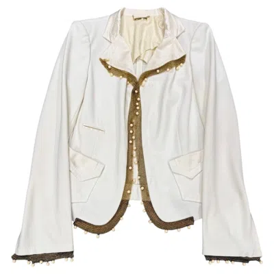 Pre-owned Roberto Cavalli 2005  Gold Chain Pearl Trim Jacket In Gray