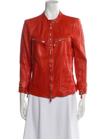Pre-owned Roberto Cavalli 2012 Leather Biker Jacket In Orange