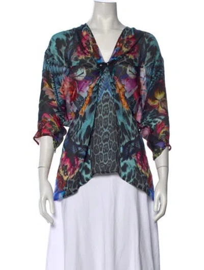 Pre-owned Roberto Cavalli 2012 Silk Blouse In Blue