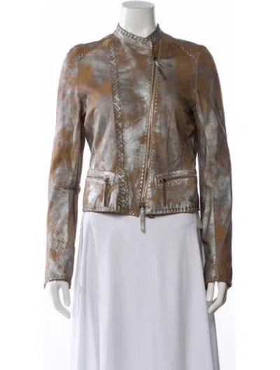 Pre-owned Roberto Cavalli 2013 Leather Biker Jacket In Multi