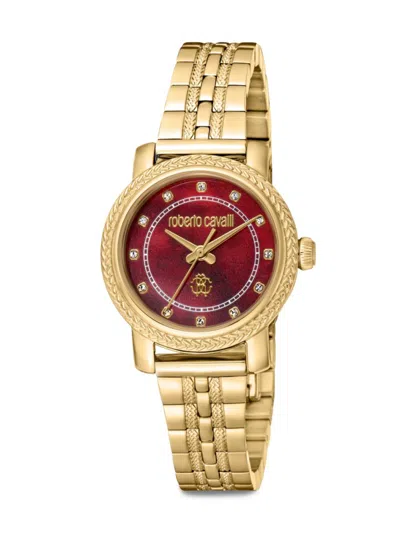 Roberto Cavalli 30mm Goldtone Stainless Steel & Crystal Studded Bracelet Watch In Red