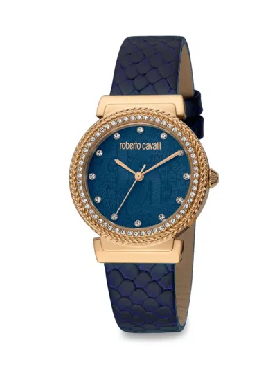 Roberto Cavalli 32mm Stainless Steel, Crystal & Leather Strap Watch In Gold
