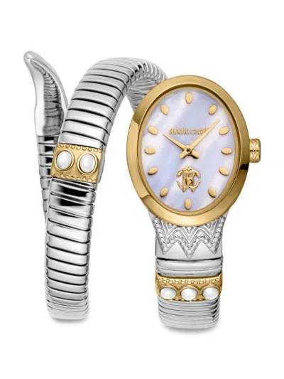 Roberto Cavalli 34mm Two Tone Stainless Steel Bracelet Watch In White