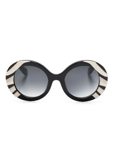 Roberto Cavalli 3d-detail Round-frame Sunglasses In Schwarz