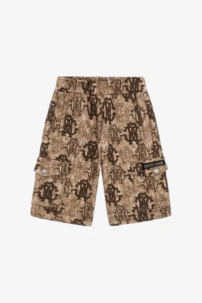 Roberto Cavalli 3d Monogram Print Shorts In Light Brown
