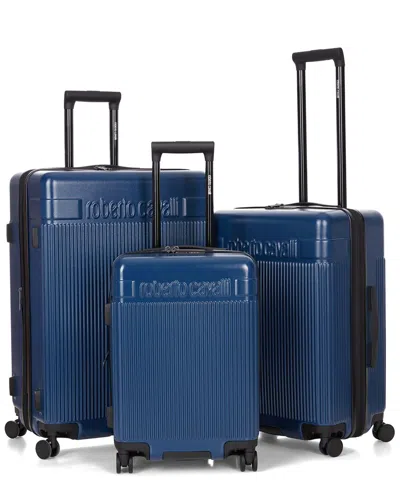 Roberto Cavalli 3pc Expandable Hardcase Luggage Set In Blue