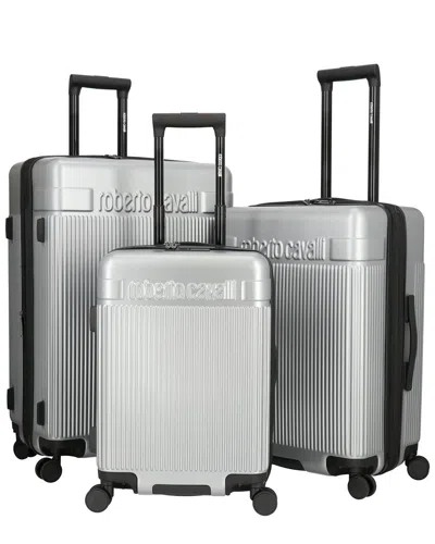 Roberto Cavalli 3pc Expandable Softcase Luggage Set In Silver