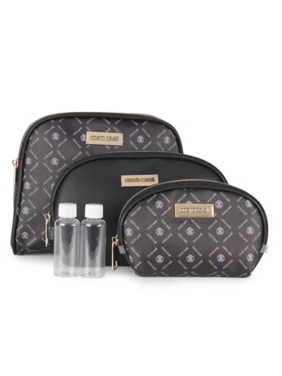 Roberto Cavalli Kids' 5-piece Faux Leather Cosmetic Pouch Set In Brown