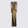 Roberto Cavalli Yellow And Black Viscose Maxi Dress