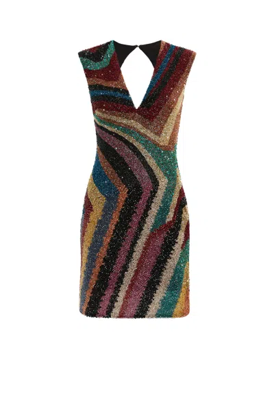 Roberto Cavalli Abstract-pattern Beaded Dress In Multicolor