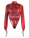 Roberto Cavalli Garden Rose Print Bodysuit Shirt In Red