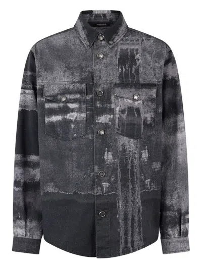 ROBERTO CAVALLI ABSTRACT-PRINT DENIM SHIRT