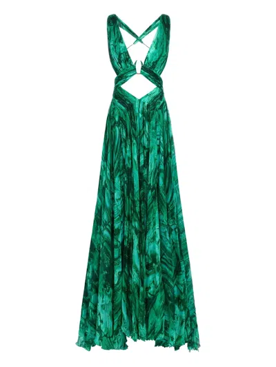 Roberto Cavalli Abstract-print Gown In Green