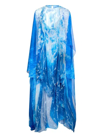 Roberto Cavalli Abstract-print Maxi Dress In Blue
