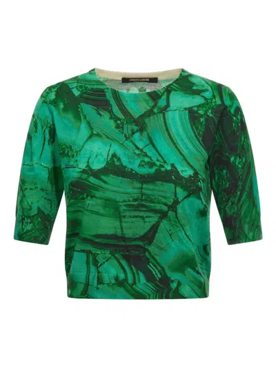 Roberto Cavalli Abstract-print T-shirt In Green