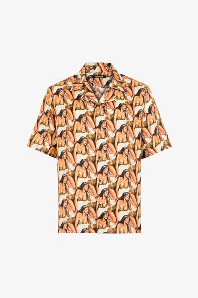 Roberto Cavalli All Over Graphic-print Short-sleeve Shirt In Ivory