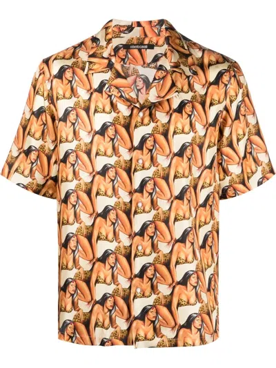 Roberto Cavalli All Over Graphic-print Short-sleeve Shirt In Neutrals