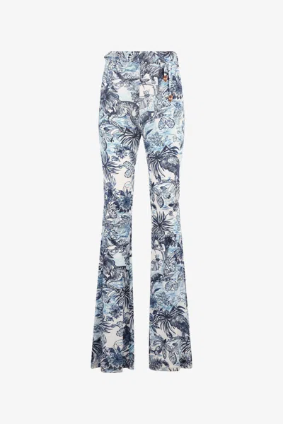 Roberto Cavalli All-over Print Flared Pants In Light Blue