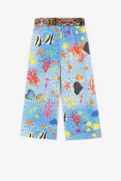 Roberto Cavalli All-over Sealife-print Trousers In Blue