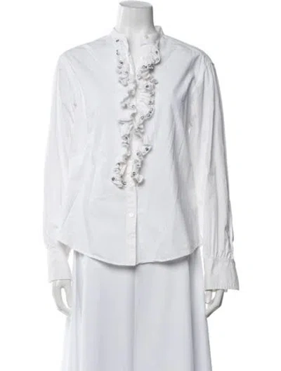 Pre-owned Roberto Cavalli Alligator Long Sleeve Blouse In White